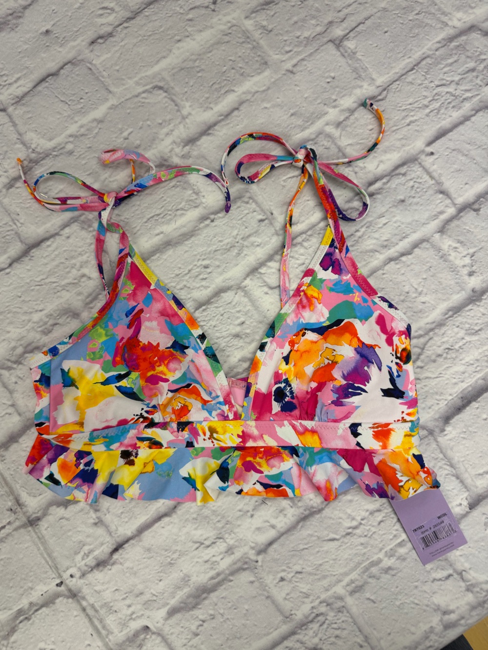 HANKY PANKY Ruffle Triangle Bikini Top in Multicolor Sz M NWT's Beach Pool Swim